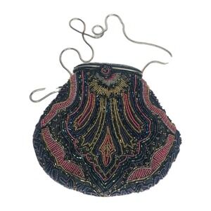 VTG Purse Crossbody Hand Made In Hong Kong Multi Color‎ Beaded Evening Bag